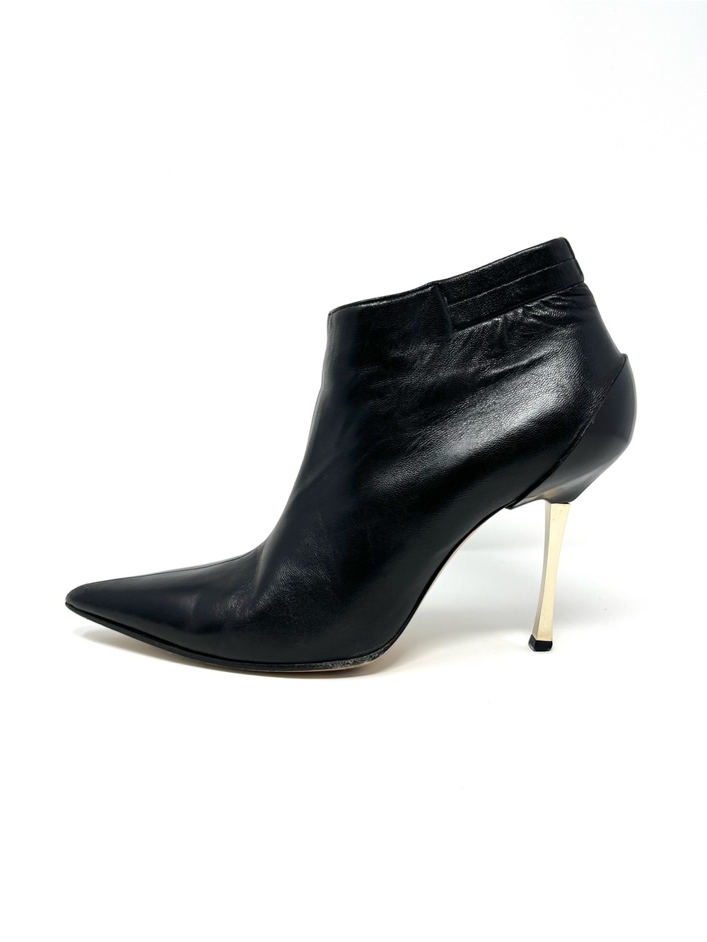 Vintage Gucci By Tom Ford 90s Black Leather Pointed Toe Metal Heel Ankle Boots 8